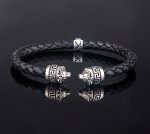 Sterling Silver Leather Lion Bracelet with Greek key - Image 3