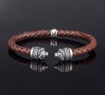 Sterling Silver Leather Lion Bracelet with Greek key - Image 4