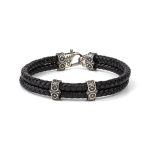 Sterling Silver Leather Bracelet with Axion motif washers