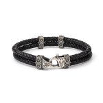 Sterling Silver Leather Bracelet with Axion motif washers - Image 3