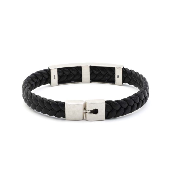 Greek Key Large Leather Bracelet - 925 Sterling Silver - Image 5