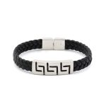 Greek Key Large Leather Bracelet - 925 Sterling Silver - Image 4