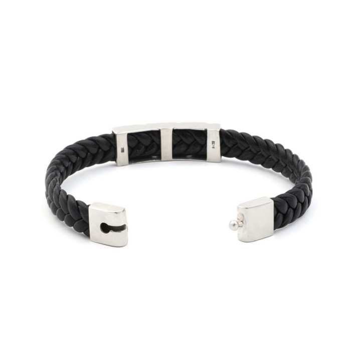 Greek Key Large Leather Bracelet - 925 Sterling Silver - Image 3