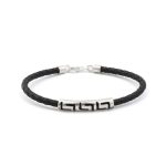 Meandros Greek Key Leather Bracelet - Sterling Silver - Image 3