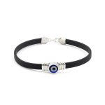 Evil Eye Rubber Bracelet - Sterling Silver