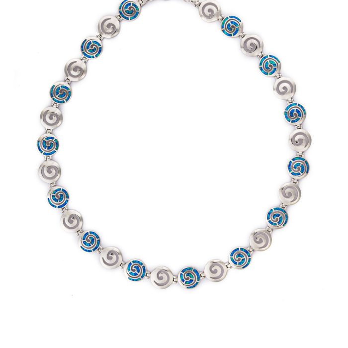 Spiral Necklace - Blue Opal 925 Sterling Silver - Image 3