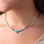 Blue opal v-shaped necklace with Meander - Image 2