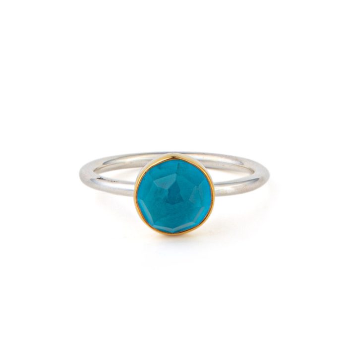 Round Pariba Gemstone Ring - 925 Sterling Silver and Gold Plated - Image 1