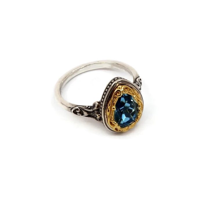 Βυζαντινό Δαχτυλίδι Σταγόνα με Aquamarine – Επιχρυσωμένο Ασήμι 925 - Image 2