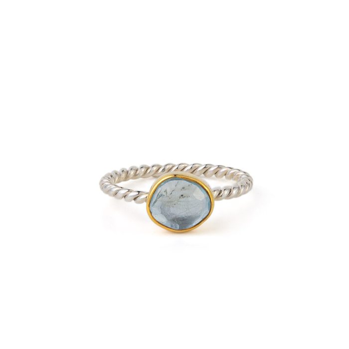 Δαχτυλίδι με Aqua Marine – Ασήμι 925 Επιχρυσωμένο - Image 1