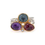 Δαχτυλίδι London Topaz Amethyst Rhodolite Garnet – Ασήμι 925 Επιχρυσωμένο