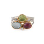 Δαχτυλίδι Aqua Marine Garnet Peridot – Ασήμι 925 Επιχρυσωμένο
