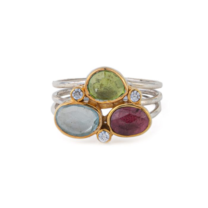 Δαχτυλίδι Aqua Marine Garnet Peridot – Ασήμι 925 Επιχρυσωμένο - Image 1