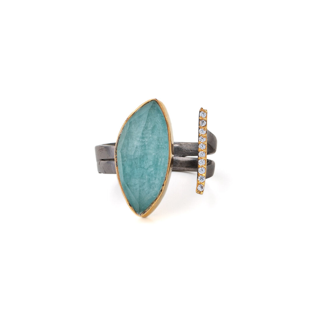 D3333|EI-D-05598027-m|D3333b|package-roots Amazonite Oxidized Sterling Silver Ring - Image 1
