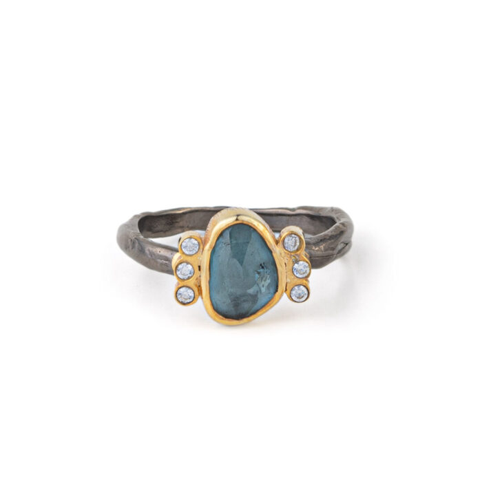 Δαχτυλίδι Blue Topaz και Zircon – Ασήμι 925 Επιχρυσωμένο - Image 1