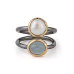 Δαχτυλίδι Aqua Marine και Pearl – Ασήμι 925 Επιχρυσωμένο