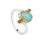 Amazonite Ring in 925 Sterling Silver and Gold Plating - Image 3