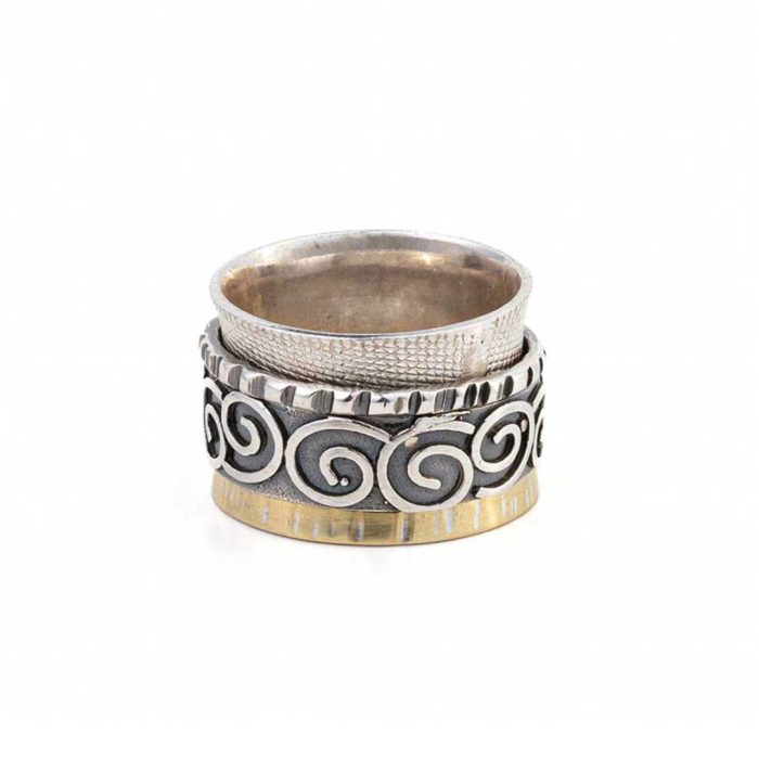 Spiral Spinner Ring – 925 Sterling Silver and 14K Gold - Image 1