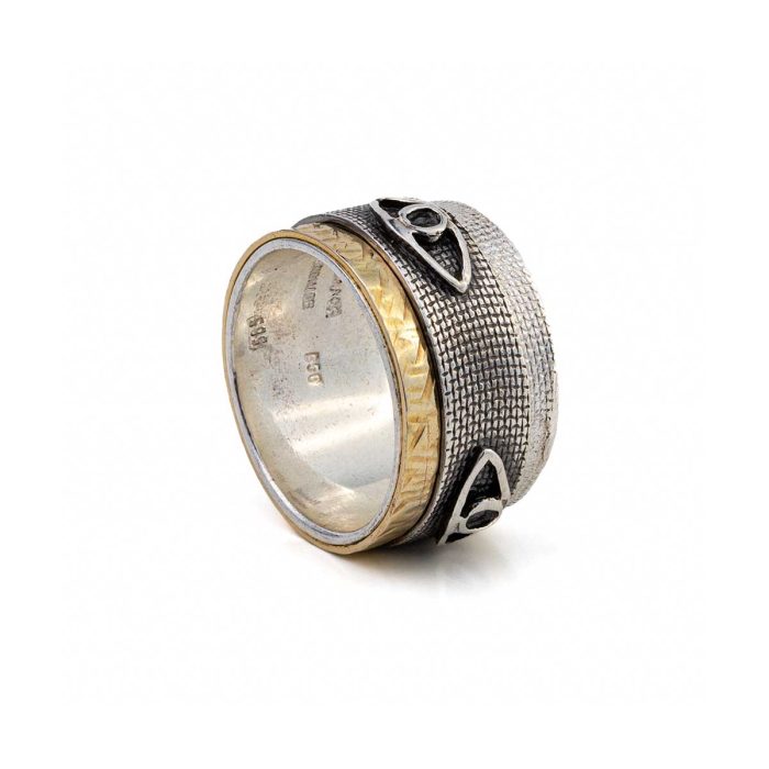 Δαχτυλίδι Spinner με Μάτι – Χρυσό 14Κ και Ασήμι 925 - Image 3