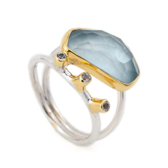 Δαχτυλίδι Aquamarine Zircon – Ασήμι 925 Επιχρυσωμένο - Image 2