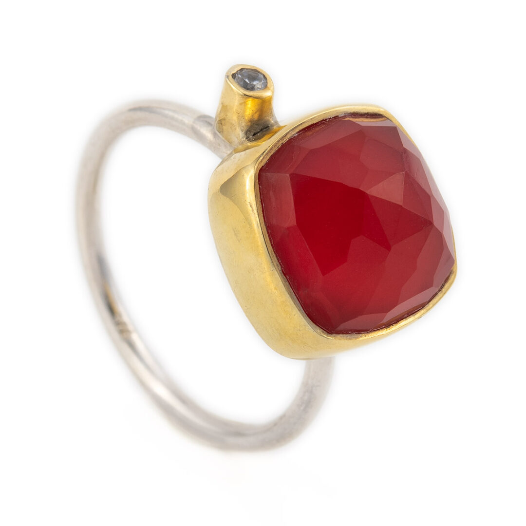 EI-D-03059b Coral Doublet Ring in Sterling Silver Gold Plated - Image 2