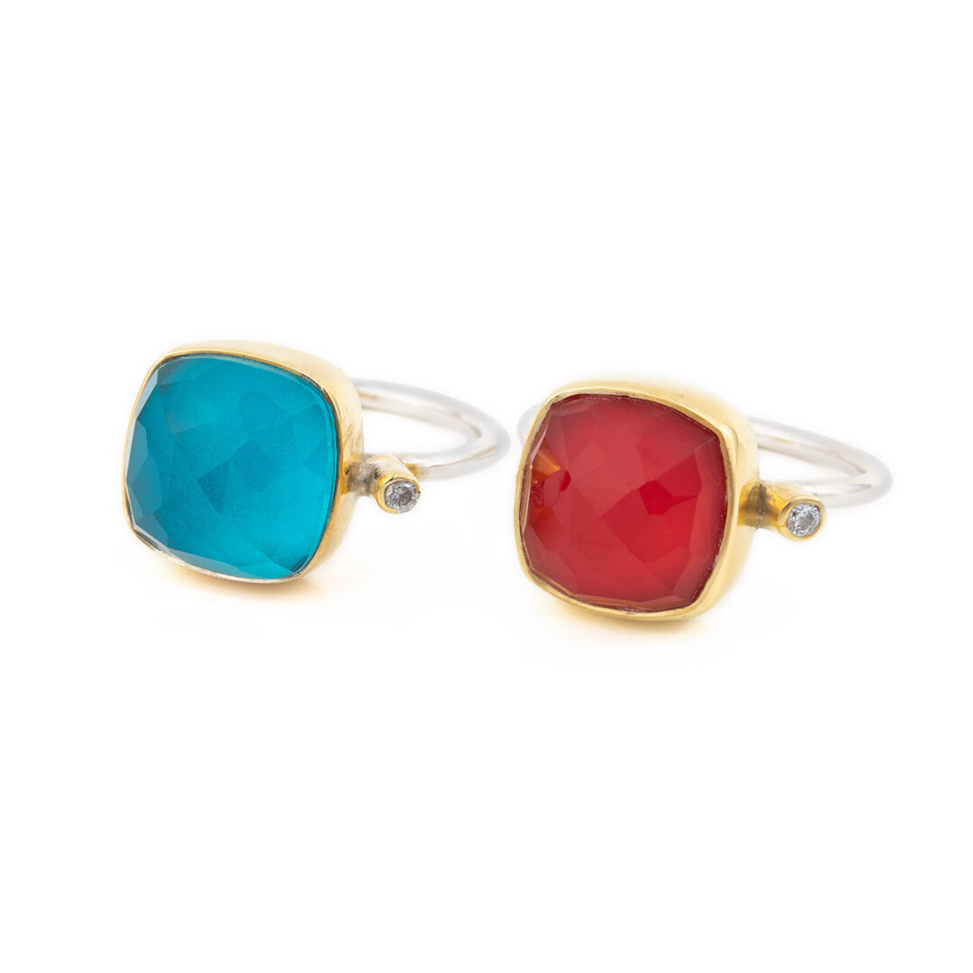 EI-D-03059d Coral Doublet Ring in Sterling Silver Gold Plated - Image 4