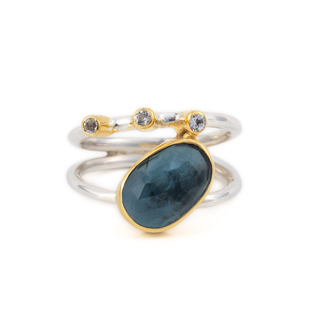 EI-D-03061|EI-D-03061b|EI-D-03061c Sterling Silver Gold Plated Ring ~ London Topaz & Zircon - Image 1