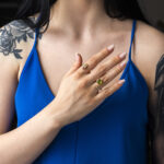 Adjustable Ring with Peridot - 925 Sterling Silver and Gold Plated - Image 2
