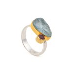 Aquamarine and Tourmaline Ring - 925 Sterling Silver and Gold Plated - Image 3
