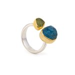 Apatite and Peridot Ring - 925 Sterling Silver and Gold Plated - Image 3
