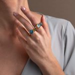 Apatite and Peridot Ring - 925 Sterling Silver and Gold Plated - Image 2