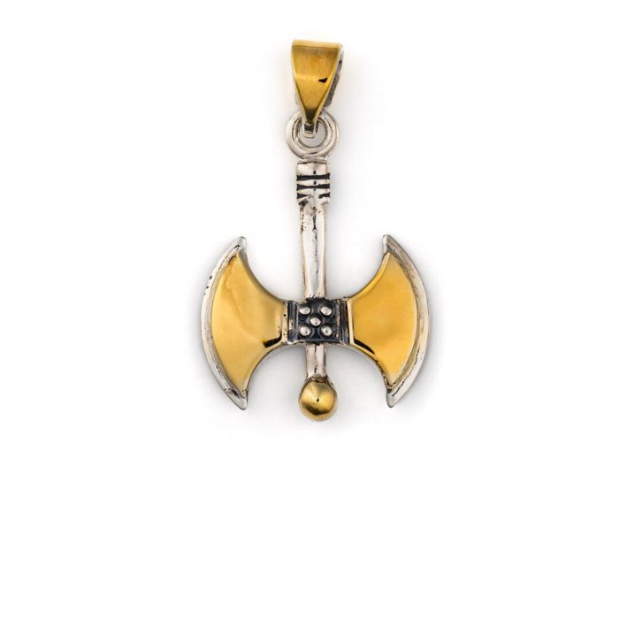 Minoan Double Axe Pendant - 14K Yellow Gold and Sterling Silver - Image 6