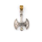 Minoan Double Axe Pendant - 14K Yellow Gold and Sterling Silver - Image 7