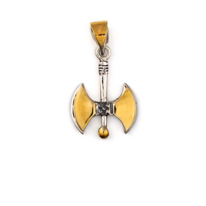 Minoan Double Axe Pendant - 14K Yellow Gold and Sterling Silver - Image 4