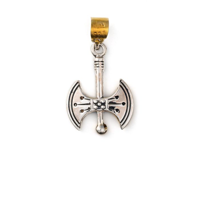 Minoan Double Axe Pendant - 14K Yellow Gold and Sterling Silver - Image 5
