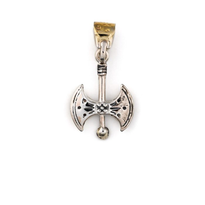 Minoan Double Axe Pendant - 14K Yellow Gold and Sterling Silver - Image 3