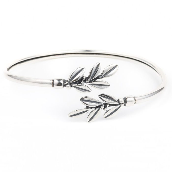 Olive Leaves Hinge Bracelet - 925 Sterling Silver and Gold Plated - Image 2