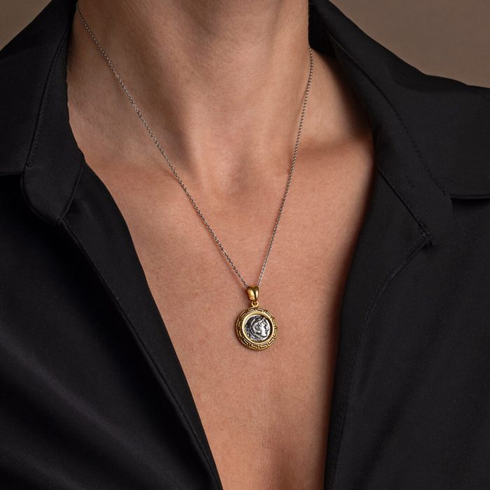 Hercules Pendant with Meander Bezel - 925 Sterling Silver Gold Plated - Image 2