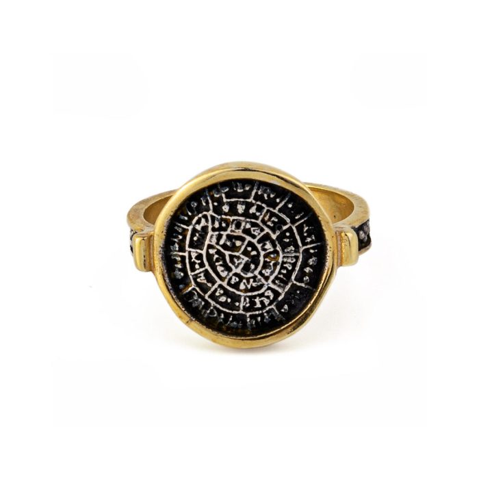 Phaistos Disc Ring – 925 Sterling Silver and Gold Plated - Image 1