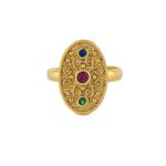 Byzantine Oval Multicolor Ring – 925 Sterling Silver and Gold Plated