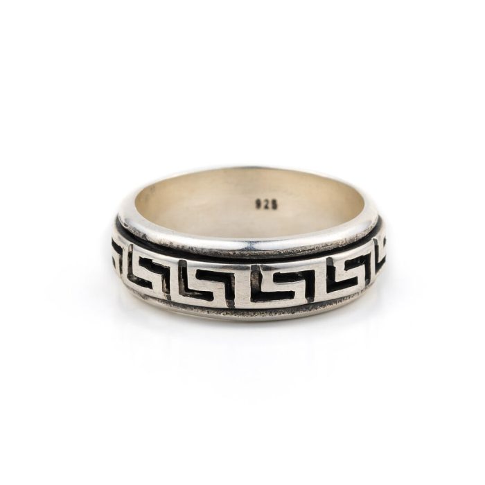 Greek Key Meander Band Spinner Ring in Sterling Silver - Image 1