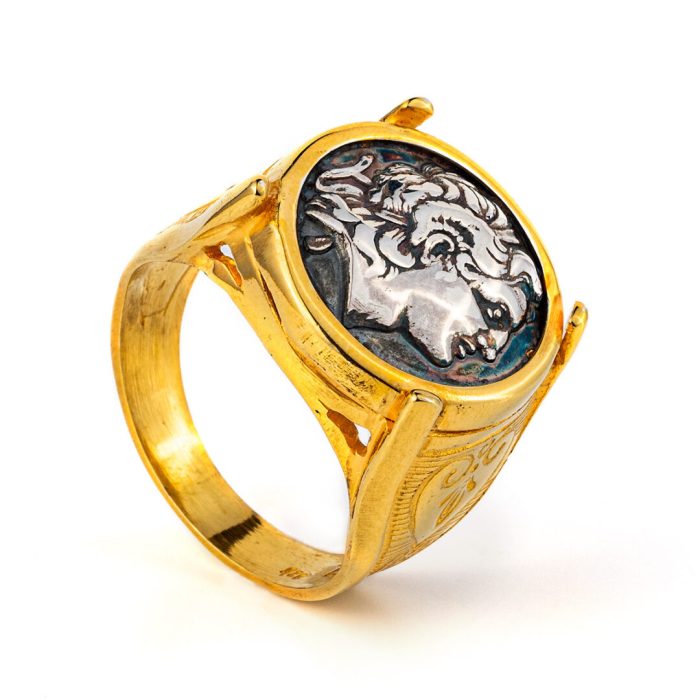 Ancient Greek Coin Alexander Coin Ring - Sterling Silver Gold Plated - Image 2