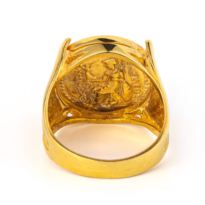 Ancient Greek Coin Alexander Coin Ring - Sterling Silver Gold Plated - Image 3