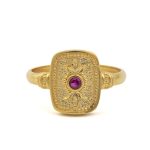 Byzantine Square Ring with Zircon - Sterling Silver and 18K Gold Plating