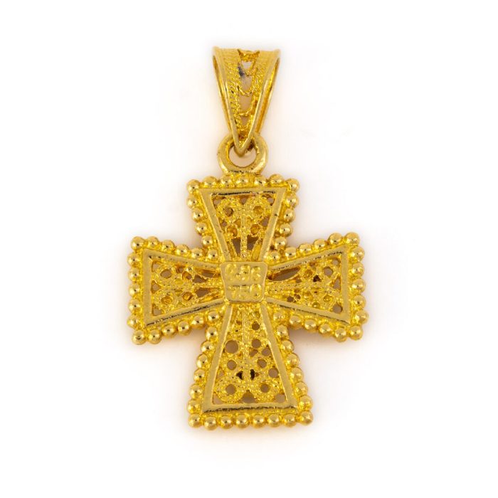 18K Gold Filigree Cross with Stones - Image 3