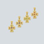 18K Gold Filigree Cross with Stones - Image 8
