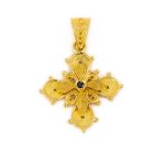 18K Gold Byzantine Filigree Emerald Cross - Image 3