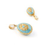 14k Gold Meander Filigree Egg Pendant with Turquoise Enamel - Image 6