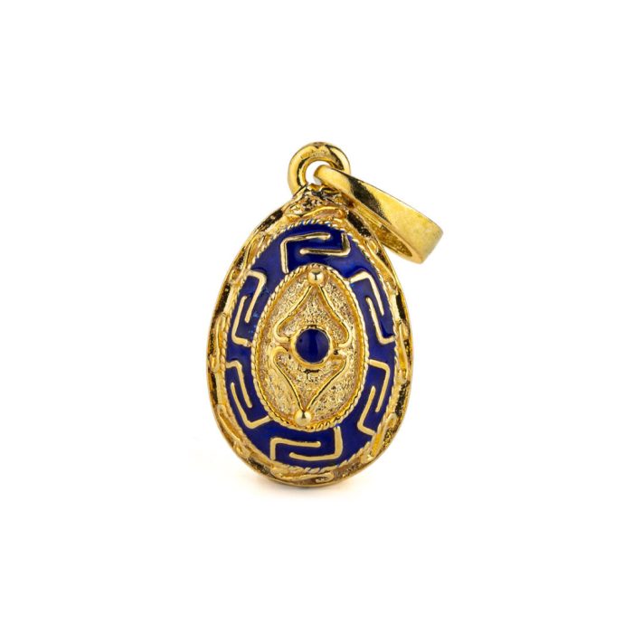 Greek Key Egg Pendant Necklace with Enamel - Sterling Silver and Gold Plated - Image 1