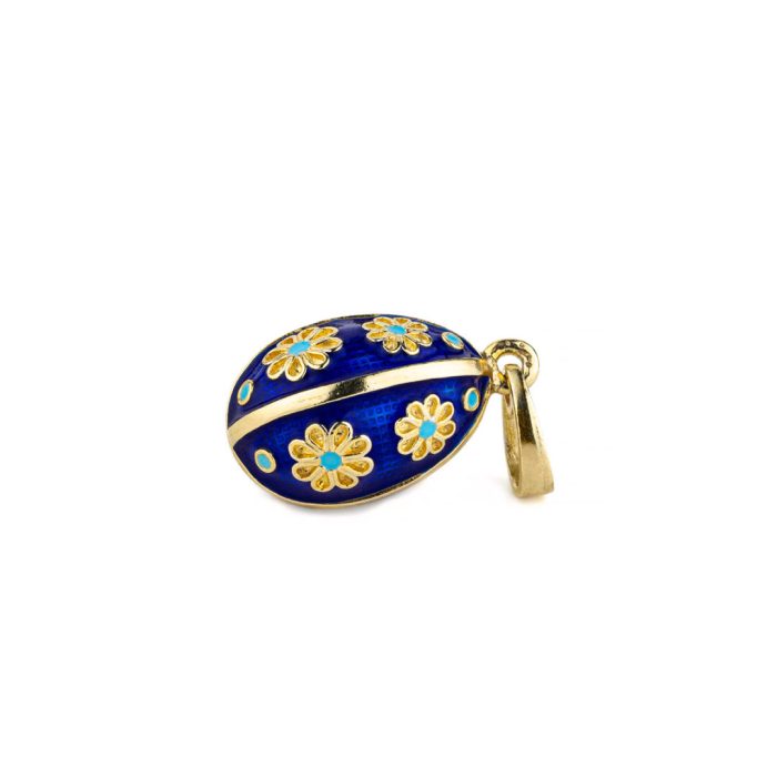 Egg Pendant Necklace with Flowers - Sterling Silver Gold Plated and Enamel - Image 3